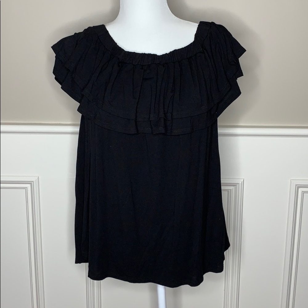 Black MTS Tiered Ruffle Neck Blouse Sz. M